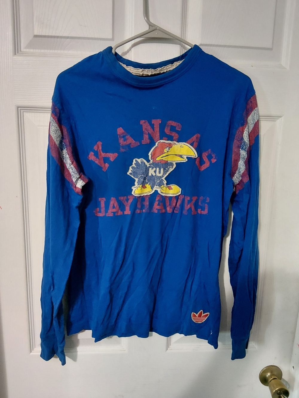 Vintage adidas Royal Blue Kansas Jayhawks Long Sleeve Tee with Red Accents